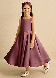 Azazie Babs Flower Girl Dresses Desert Rose Ball-Gown Pleated Matte Satin Dress image8