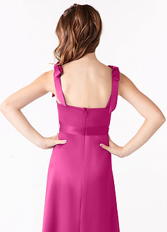 Azazie Barbara Junior Fuchsia A-Line Bow Stretch Satin Dress image4