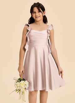 Azazie Kira Junior Blushing Pink A-Line Ruched Stretch Satin Dress image7