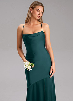 Azazie Grata Bridesmaid Dresses Pine Sheath Side Slit Stretch Satin Dress image6