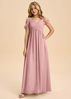 Azazie Lianne Junior Dusty Rose A-Line Off the Shoulder Chiffon Dress image3