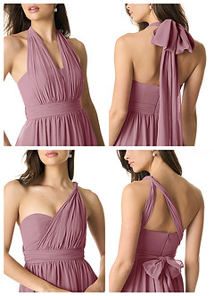 Azazie Olani Bridesmaid Dresses Vintage Mauve A-Line Off the Shoulder Chiffon Convertible Dress image2