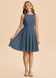 Azazie Bibiane Junior Neptune A-Line Pleated Chiffon Dress image3