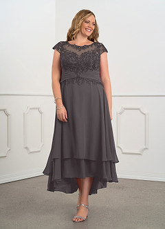 Azazie Shonda Kleider für die Brautmutter Spitze Chiffon Kleid Stahlgrau image8