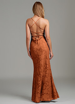 Azazie Ola Bridesmaid Dresses Burnt Orange Mermaid Corset Floral Burnout Dress image6