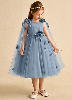 Azazie Staria Blumenmädchenkleider Ballkleid Gestreift Tüll Kleid Staubblau image7