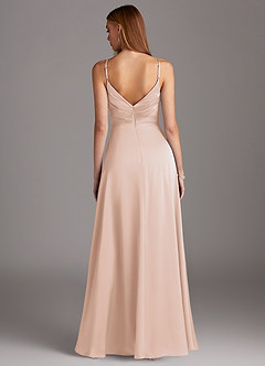 Azazie Calissa Bridesmaid Dresses Blushing Pink A-Line V-Neck Pleated Stretch Satin Dress image2