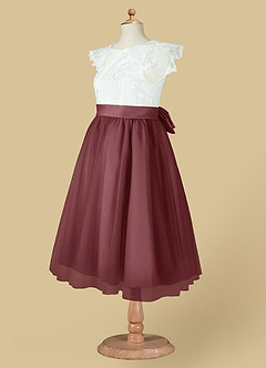 Azazie Vetty Flower Girl Dresses Ivory Desert Rose A-Line Lace Tulle Dress image14