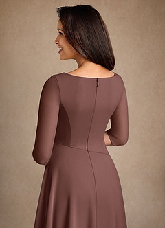 Azazie Durant Vestidos para mãe da noiva Vestido Café Expresso de Chiffon de Linha A com Plissado image5