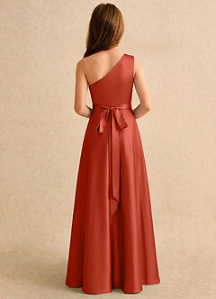 Azazie Puddles Girls Formal vestidos de niña de las flores Vestido de Óxido de Satén Elástico de Corte en A con Hombro unilateral image2