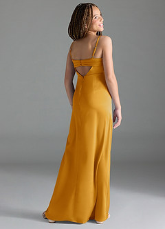 Azazie Leonis Junior Butterscotch A-Line Pleated Stretch Satin Dress image5
