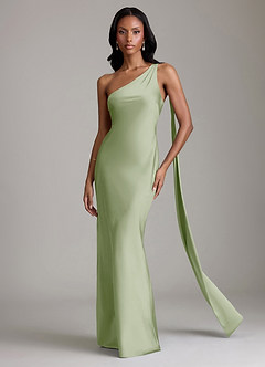 Azazie Galinda Suknie dla druhen Syrena Jedno ramię Satyna elastyczna Do ziemi Sukienka image4