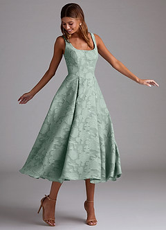 Azazie Amalie Bridesmaid Dresses Agave A-Line Pleated Floral Burnout Dress image3