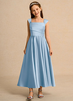 Azazie Bundle Girls Formal Flower Girl Dresses Powder Blue A-Line Pleated Matte Satin Dress image1