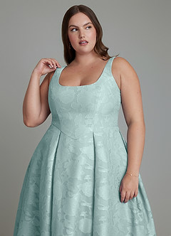Azazie Amalie Bridesmaid Dresses Mist A-Line Pleated Floral Burnout Dress image13