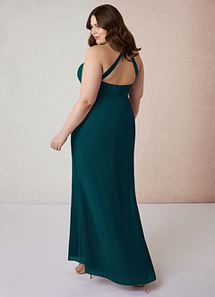 Azazie Becca Bridesmaid Dresses Pine Sheath V-Neck Chiffon Dress image10