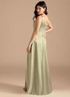 Azazie Elisa Final Sale Auburn A-Line One Shoulder Metallic Satin Dress image2