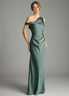Azazie Emerson Bridesmaid Dresses Sea Moss Mermaid Off the Shoulder Stretch Satin Dress image5