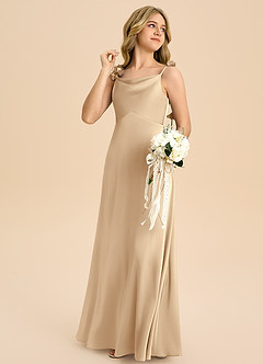 Azazie Gumdrop Junior Robe Empire en Satin extensible Plissée Champagne image4