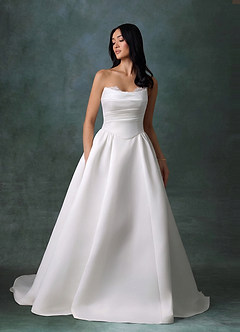 Azazie Melinda Wedding Dresses Diamond White Ball-Gown Strapless Satin Dress image3