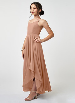 Azazie Collette Junior A-Linie Gestreift Chiffon Kleid Champagner Rosa image3