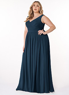Azazie Keyla Bridesmaid Dresses Dark Navy A-Line V-Neck Pleated Chiffon Dress image8