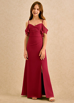 Azazie Pippy Girls Formal Robe Demoiselle D'honneur Fillette Robe Trapèze en Mousseline de soie Encolure en Forme de Cœur Écarlate image3