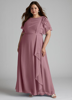 Azazie Aaliyah Modest Bridesmaid Dresses A-Line Scoop Pleated Chiffon Floor-Length Dress image6