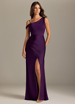 Azazie Madelyn Bridesmaid Dresses Grape Mermaid Off the Shoulder Stretch Satin Convertible Dress image8
