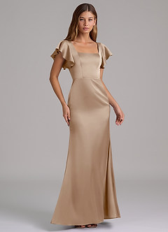 Azazie Elkie 신부 들러리 드레스 인어 스퀘어 네크라인 스트레치 새틴 바닥 길이 드레스 image4