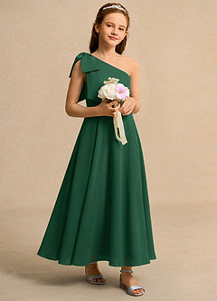 Azazie Guppy Girls Formal Abiti da Ragazza di Fiori Abito A-Line in Chiffon Monospalla Verde Scuro image1