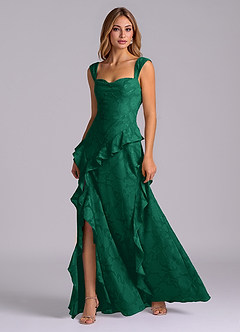 Azazie Sloane Bridesmaid Dresses Emerald A-Line Sweetheart Neckline Floral Burnout Dress image3