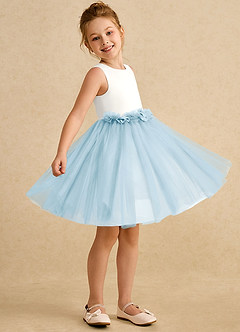Azazie Louisa Flower Girl Dresses Ivory Sky Blue A-Line Sleeveless Tulle Dress image3