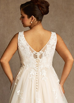 Azazie Alemia Wedding Dresses Diamond White Champagne A-Line Lace Tulle Dress image5