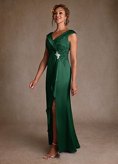 Azazie Santa Monica Mother of the Bride Dresses Dark Green A-Line Lace Dress image4