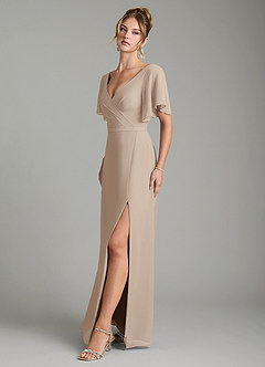 Azazie Ambrosia Bridesmaid Dresses Taupe A-Line Pleated Chiffon Dress image4