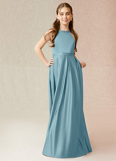Azazie Arianthe Junior Moody Blue A-Line with Pockets Matte Satin Dress image3