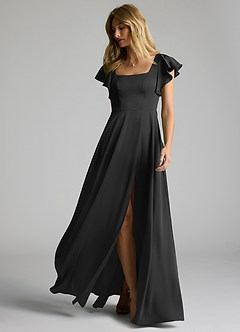 Azazie Bondi Bridesmaid Dresses Black A-Line Bow Stretch Satin Dress image6