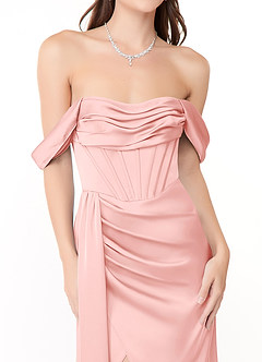 Azazie Amyra Bridesmaid Dresses Powder Pink Mermaid Off the Shoulder Stretch Satin Convertible Dress image7