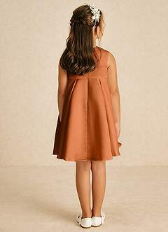 Azazie Zoey Flower Girl Dresses Copper A-Line Bow Matte Satin Dress image5