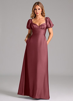 Azazie Fatima Robes de demoiselle d'honneur Robe Trapèze en Satin extensible Plissée Rose Du Désert image3
