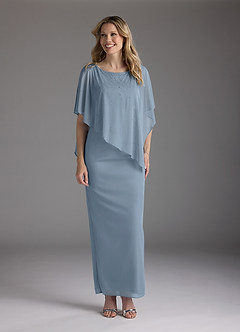 Azazie Aspyn Mère de la mariée Robes Robe Fourreau en Maille Perlé Bleu Poussiéreux image9