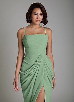 Azazie Nyra Bridesmaid Dresses Matcha Sheath Corset Chiffon Dress image3