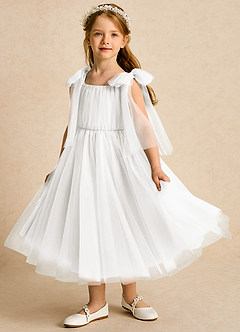Azazie Dori Flower Girl Dresses Ivory A-Line Ruched Tulle Dress image5