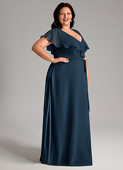 Azazie Lainey Bridesmaid Dresses Dark Navy A-Line with Pockets Chiffon Dress image12