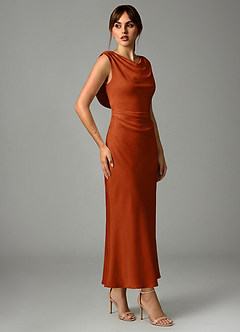 Azazie Kieryn 신부 들러리 드레스 인어 주름진 스트레치 새틴 발목 길이 드레스 image4