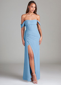 Azazie Amyra Abiti da Damigella Abito Convertibile Tubino in Chiffon a Spalla Scoperta Azzurro Polvere image3