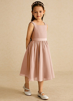 Azazie Ari Flower Girl Dresses Champagne Rose A-Line Sleeveless Chiffon Dress image5