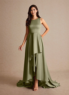 Azazie Niles Abiti per la Madre della Sposa Abito A-Line in Raso Elasticizzato Treni Pistacchio image8