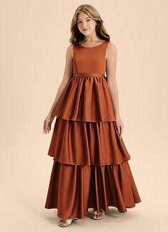 Azazie Meadowyn Junior Cinnamon A-Line Bow Stretch Satin Dress image4